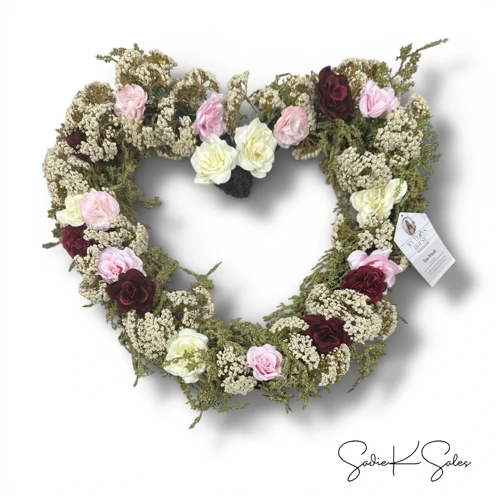 My Texas House Rose Wreath Floral Heart Wall Decor Coquette 22‎ in